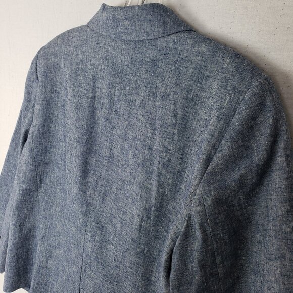Ann Taylor Linen Blend Blazer Career Office Heather Blue size 8 Minimalist - Picture 10 of 13